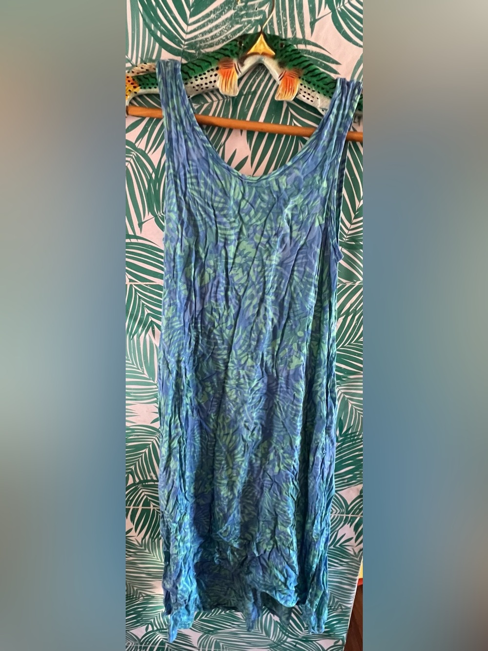 Blue Ginger Blue-Green Printed Sleeveless Tank Dress Hawaiian designs sz S